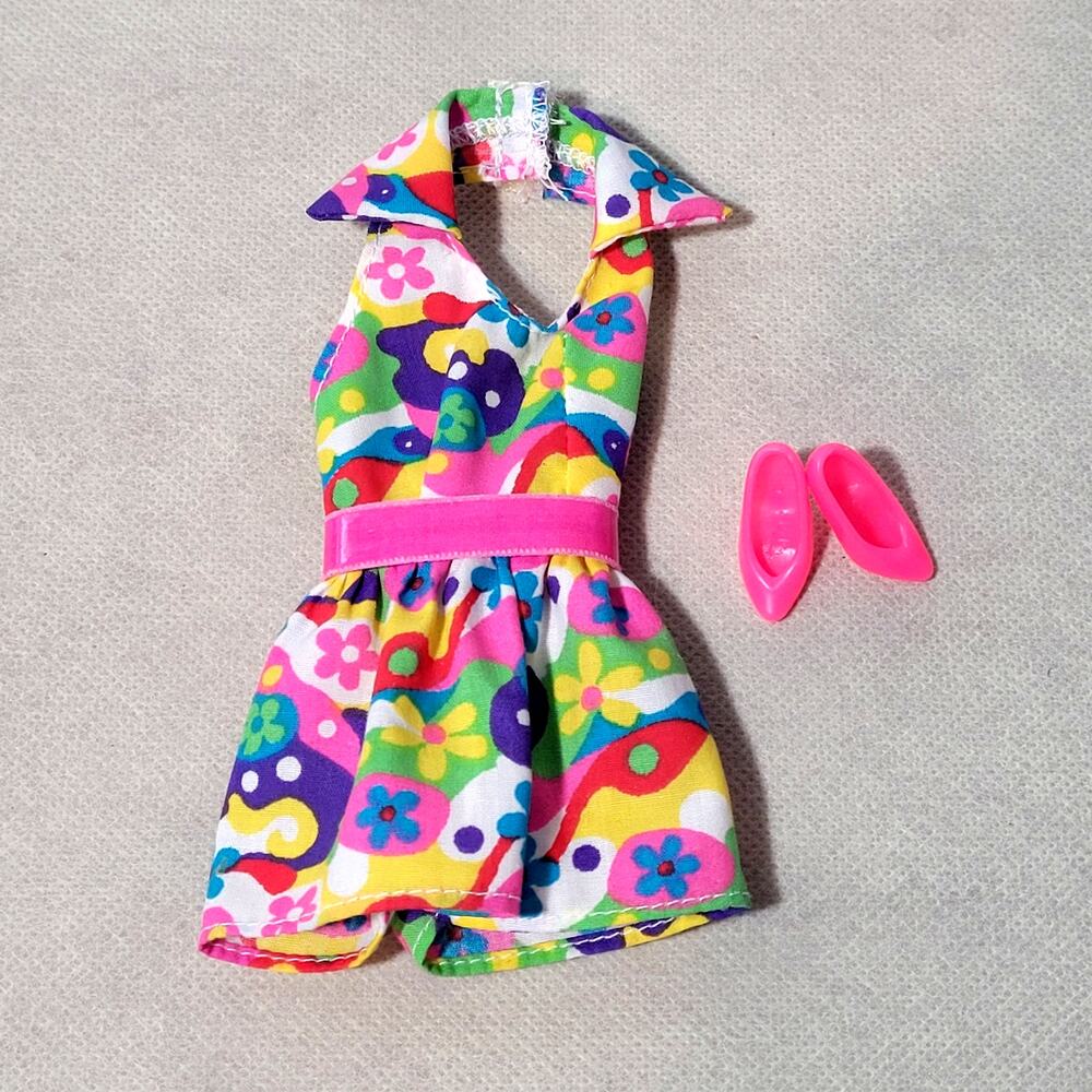 Mattel Barbie Dress N Fun Romper Shorts Outfit & Shoes 1993 Retro Flower Power